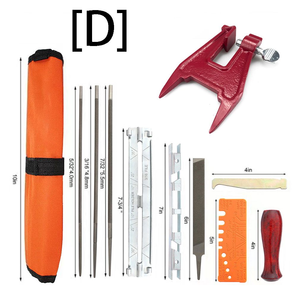 Chainsaw Chain Sharpening Kit with Roll-Up Pouch, Round Files, Flat File, Depth Gauge, Guide and Cleaning Tool for Outdoor Logging and Home Chainsaw Maintenance (F)