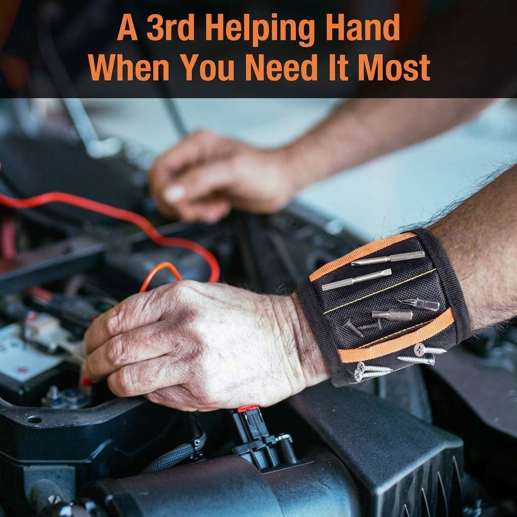 Magnetic Tool Wristband with 15 Strong Magnets and Storage Pocket – Hands-Free Screw, Nut, and Bit Holder for Home Improvement, Carpentry, Auto Repair, and DIY Projects, Adjustable Oxford Fabric Strap (Red, 1PCS)