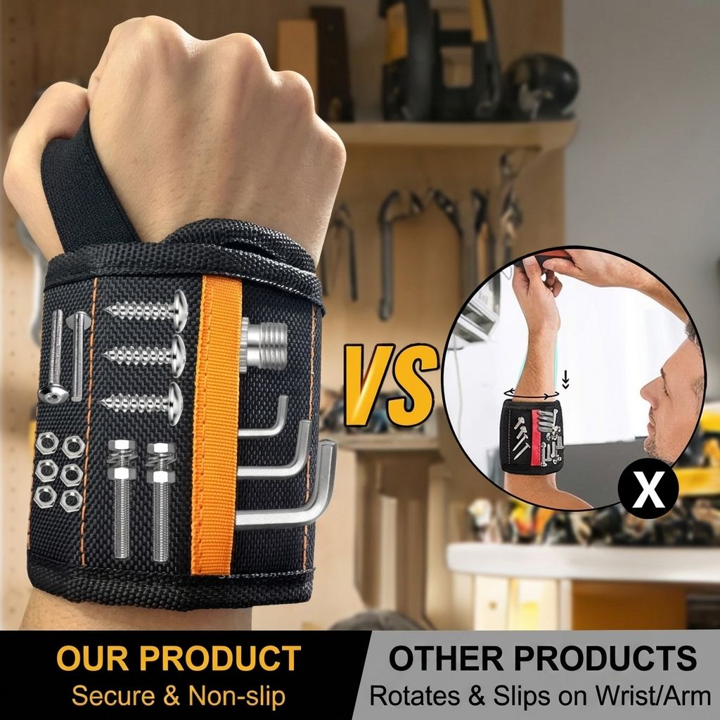 Magnetic Tool Wristband with 15 Strong Magnets and Storage Pocket – Hands-Free Screw, Nut, and Bit Holder for Home Improvement, Carpentry, Auto Repair, and DIY Projects, Adjustable Oxford Fabric Strap (Red, 1PCS)