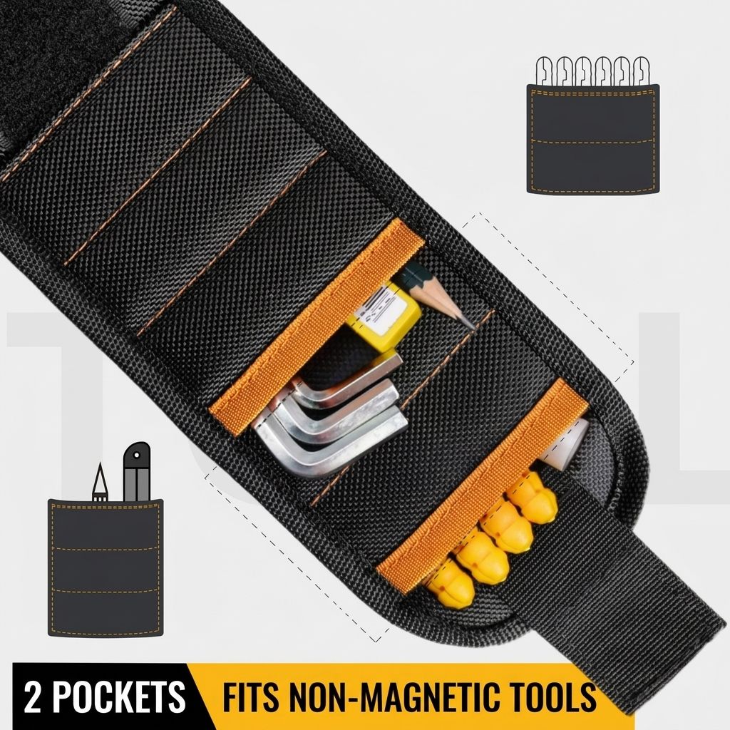 Magnetic Tool Wristband with 15 Strong Magnets and Storage Pocket – Hands-Free Screw, Nut, and Bit Holder for Home Improvement, Carpentry, Auto Repair, and DIY Projects, Adjustable Oxford Fabric Strap (Red, 1PCS)