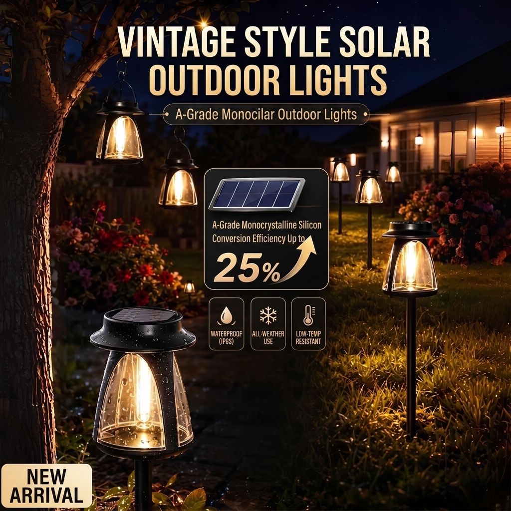 Vintage Solar Garden Lamp with A-Grade Monocrystalline Panel, Dual Installation as Stake or Hanging Lantern, IP68 Waterproof, Auto On/Off for Patio Paths, Flower Beds, Tree Branches, and Outdoor Party Ambiance (8PCS（Whte Light）)