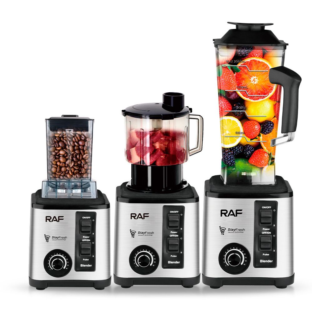 3-in-1 Multifunctional Electric Blender with Stainless Steel Body and Three Interchangeable Jars for Juicing, Grinding, and Food Prep in the Home Kitchen (Silver)