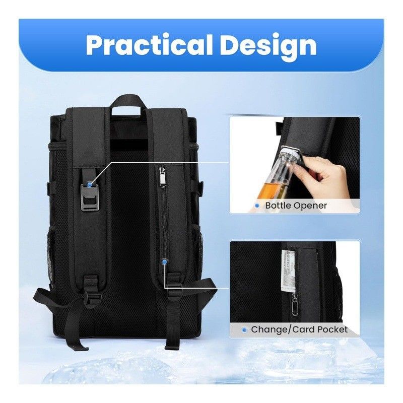 Insulated Cooler Backpack Leakproof Double Compartment Cooler Bag with Bottle Opener for Outdoor Picnic Camping Travel Commuting Lunch Storage (LightGrey)