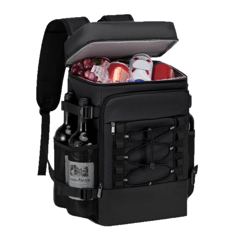 Insulated Cooler Backpack Leakproof Double Compartment Cooler Bag with Bottle Opener for Outdoor Picnic Camping Travel Commuting Lunch Storage (LightGrey)