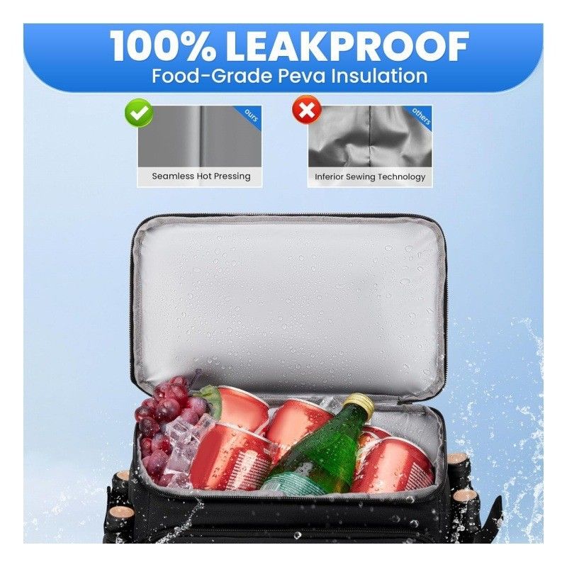 Insulated Cooler Backpack Leakproof Double Compartment Cooler Bag with Bottle Opener for Outdoor Picnic Camping Travel Commuting Lunch Storage (LightGrey)