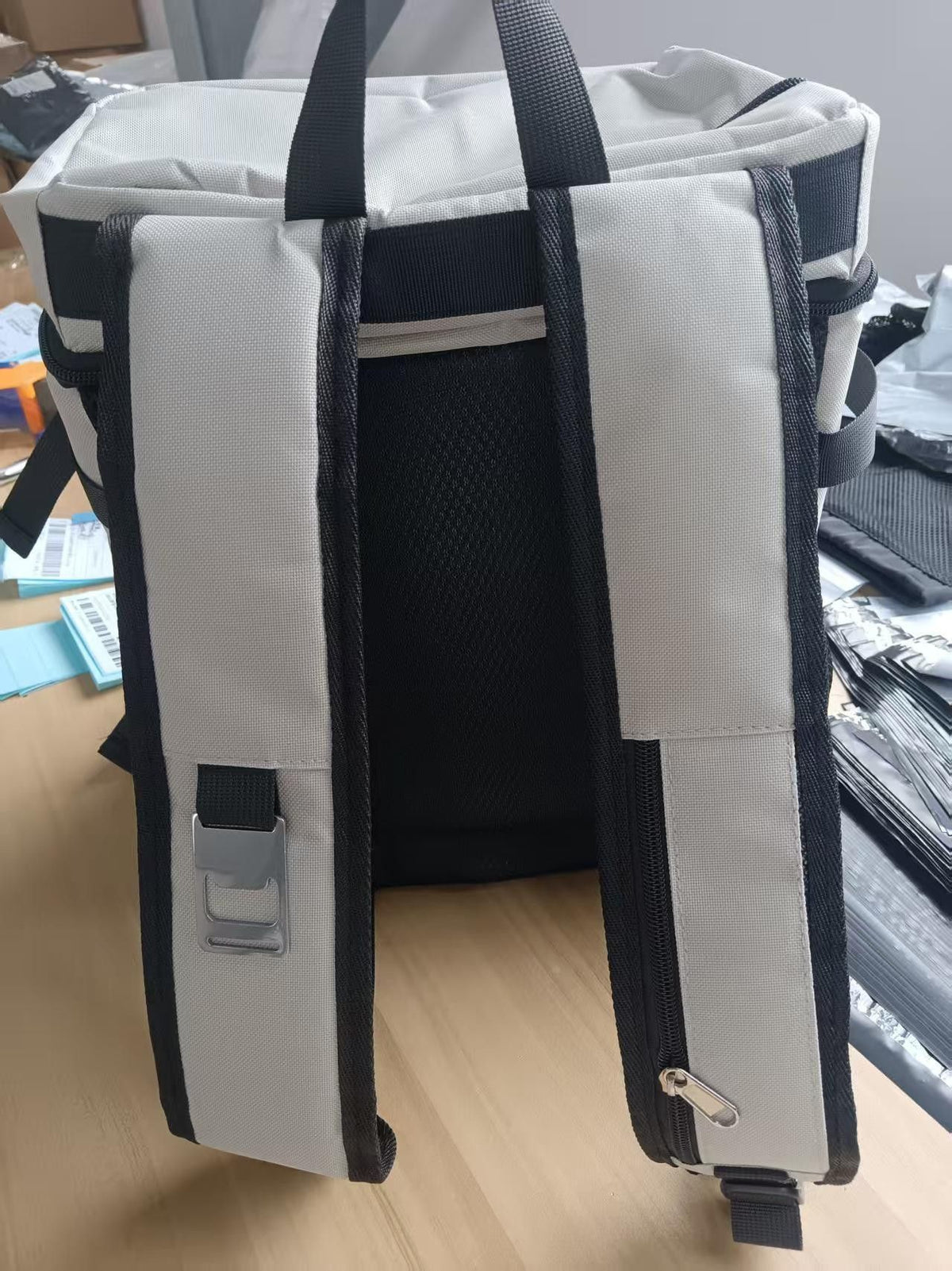 Insulated Cooler Backpack Leakproof Double Compartment Cooler Bag with Bottle Opener for Outdoor Picnic Camping Travel Commuting Lunch Storage (LightGrey)