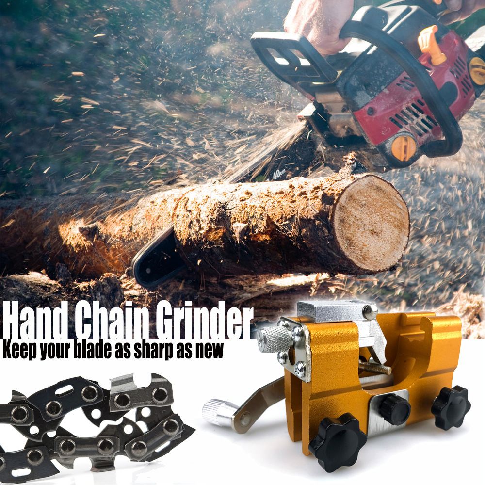 Manual Chainsaw Chain Sharpener with Diamond Burr and Clamping Jig for Outdoor Logging and Woodworking Maintenance (Sharpener (3 Heads + 1 Bracket))
