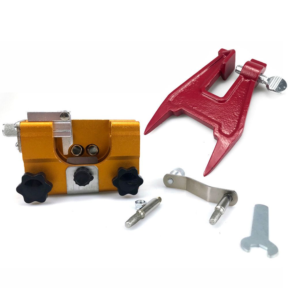 Manual Chainsaw Chain Sharpener with Diamond Burr and Clamping Jig for Outdoor Logging and Woodworking Maintenance (Sharpener (3 Heads + 1 Bracket))