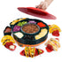 360° Rotating Taco Party Serving Set with 33oz Chocolate Fondue Warmer, Multi-Compartment Condiment Tray and Taco Holder for Family Gatherings, Game Nights and Outdoor Picnics. (Orange base, Green tray, Red lid)