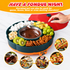 360° Rotating Taco Party Serving Set with 33oz Chocolate Fondue Warmer, Multi-Compartment Condiment Tray and Taco Holder for Family Gatherings, Game Nights and Outdoor Picnics. (Orange base, Green tray, Red lid)