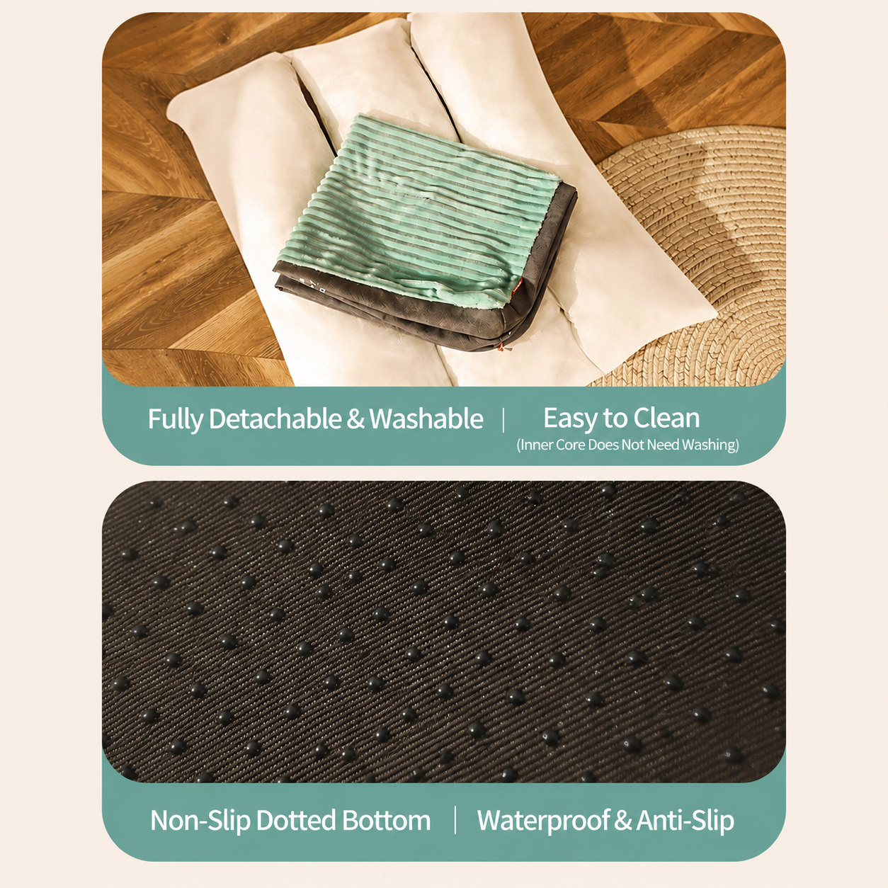 Luxuriously Soft and Thick Pet Sleeping Mat, Perfect Four-Season Floor Bed for Dogs and Cats, Removable Washable Cover with Waterproof Non-Slip Base, Ideal for Light Sleepers and All Breeds (3XL,Green)