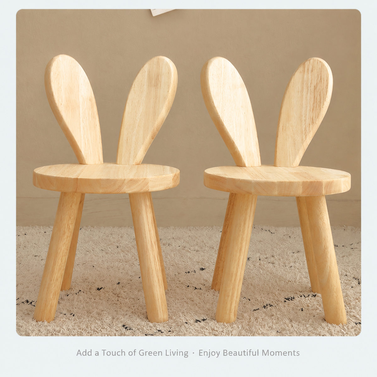 Cute Bunny Ear Solid Wood Stool for Kids, Natural Finish Children's Chair for Living Room Playroom Bedroom, Decorative Nursery Furniture (Natural)