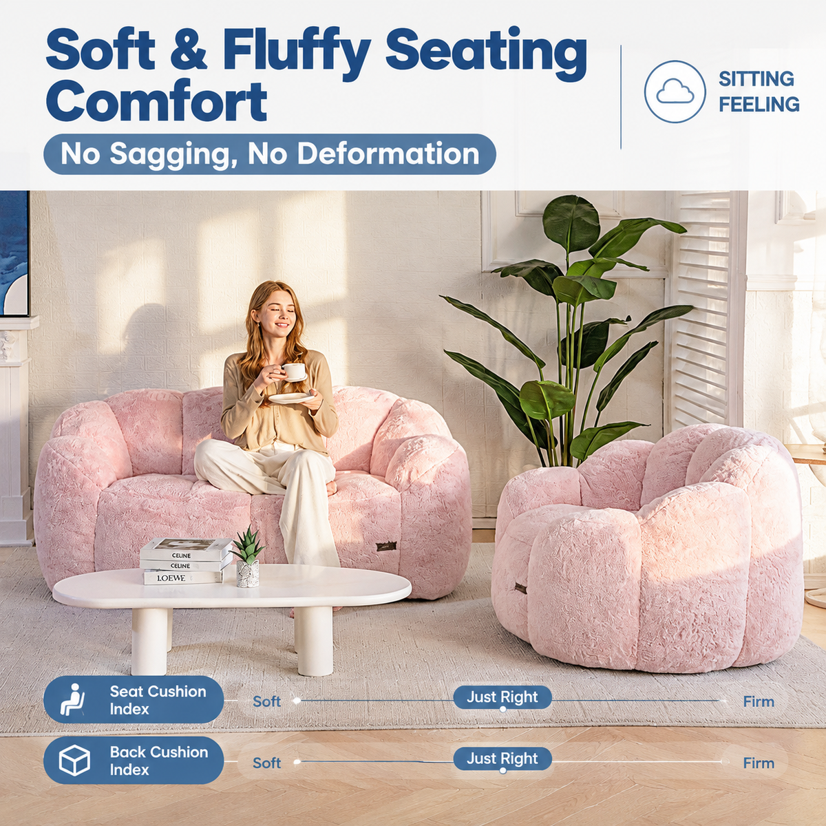 Cozy Bean Bag Sofa with Soft Corduroy Cover and High-Density Foam Filling for Living Room Bedroom Balcony Relaxation (Grey)