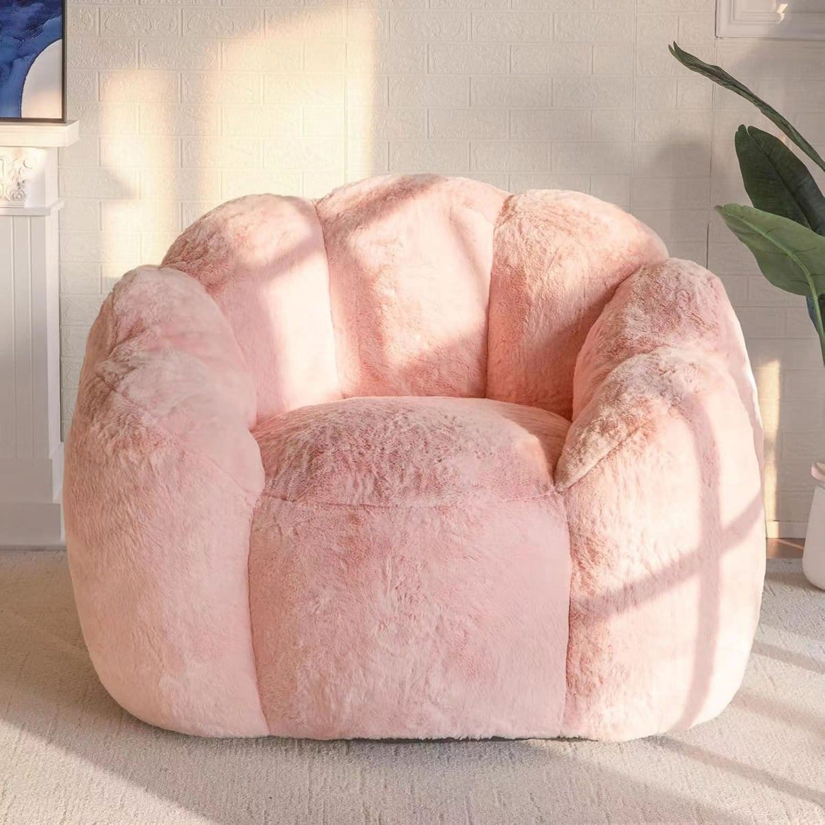 Cozy Bean Bag Sofa with Soft Corduroy Cover and High-Density Foam Filling for Living Room Bedroom Balcony Relaxation (White)