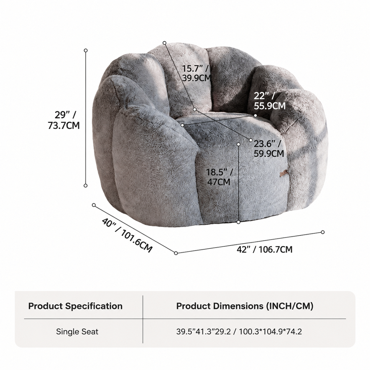 Cozy Bean Bag Sofa with Soft Corduroy Cover and High-Density Foam Filling for Living Room Bedroom Balcony Relaxation (White)