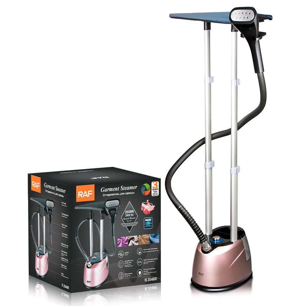 Standing Garment Steamer with Dual Support Poles, 2000W Powerful Steam, 2.2L Water Tank, Adjustable Height and Fabric Settings for Home and Small Boutique Use (RoseGold)