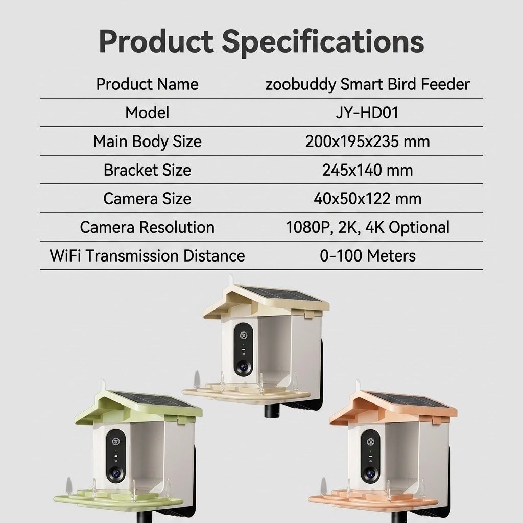 Smart Solar Bird Feeder, 2K AI Camera, 1.5L Seed Capacity, Apricot Roof