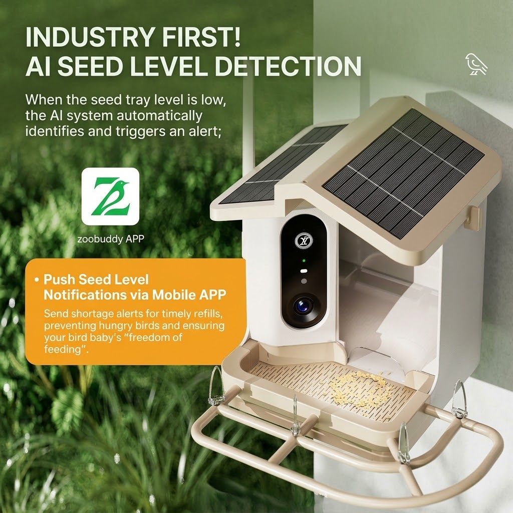 Smart Solar Bird Feeder, 2K AI Camera, 1.5L Seed Capacity, Apricot Roof