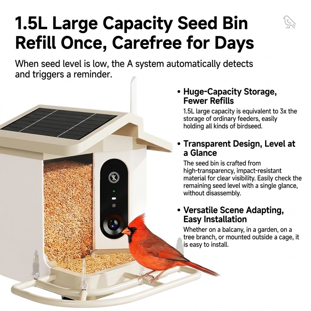 Smart Bird Feeder with 2K-4K Ultra HD AI Bird Recognition, Solar-Powered Outdoor Camera Feeder for Garden, Balcony, or Tree Mounting, Ideal for Bird Watching Enthusiasts and Backyard Wildlife Lovers (4K, Green)