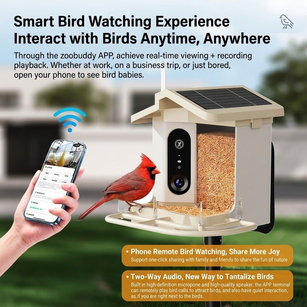 Smart Bird Feeder with 2K-4K Ultra HD AI Bird Recognition, Solar-Powered Outdoor Camera Feeder for Garden, Balcony, or Tree Mounting, Ideal for Bird Watching Enthusiasts and Backyard Wildlife Lovers (4K, Green)