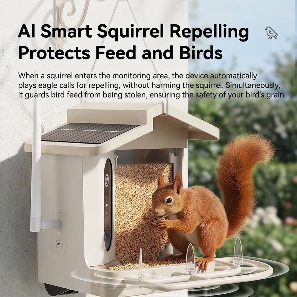 Smart Bird Feeder with 2K-4K Ultra HD AI Bird Recognition, Solar-Powered Outdoor Camera Feeder for Garden, Balcony, or Tree Mounting, Ideal for Bird Watching Enthusiasts and Backyard Wildlife Lovers (4K, Green)