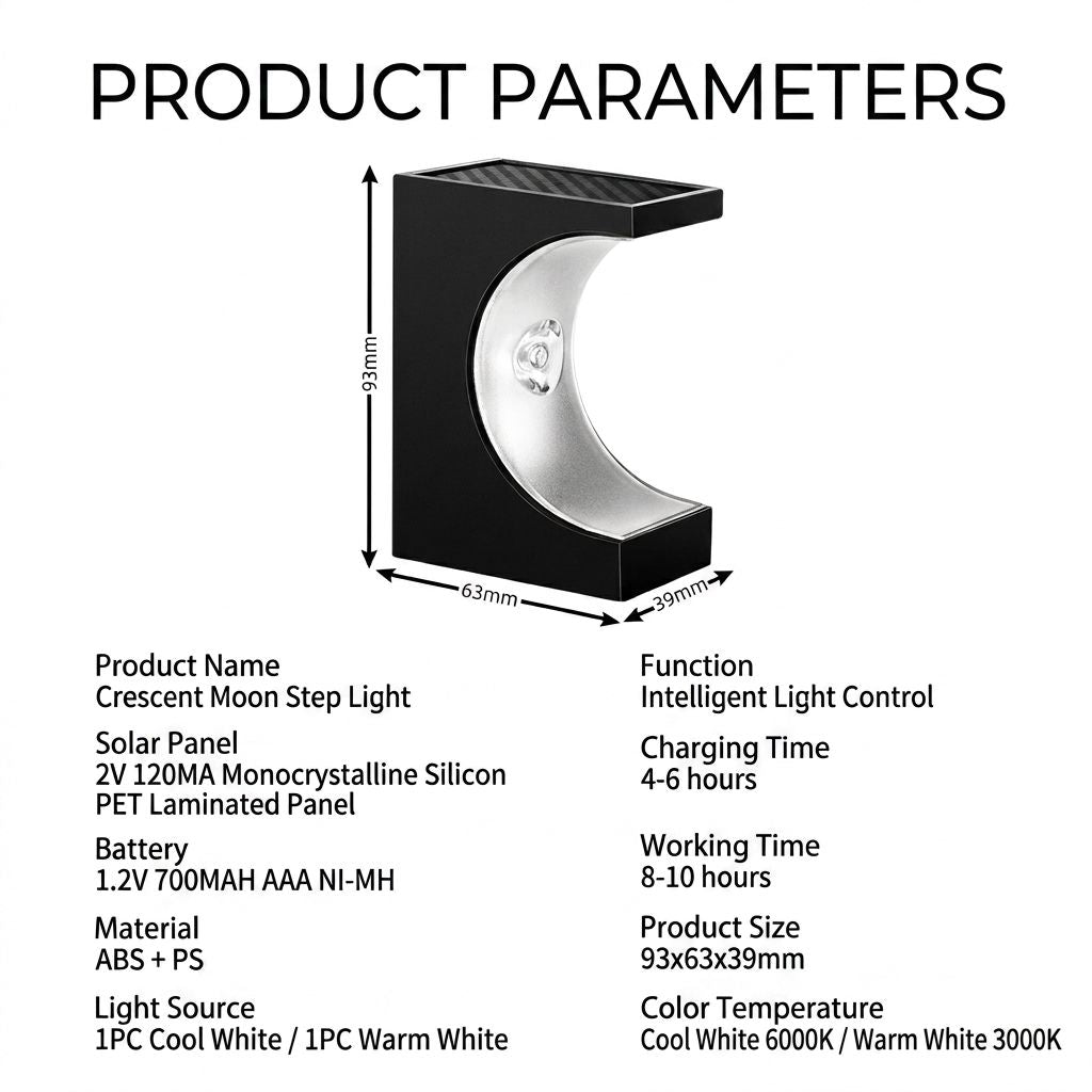 Solar Crescent Moon Step Light with Monocrystalline Silicon Panel, ABS & PS Construction, IP65 Waterproof, 3000K Warm White or 6000K Cool White Options for Outdoor Garden Paths, Driveways, and Wooden Deck Stairs (12PCS, Warm White Light)