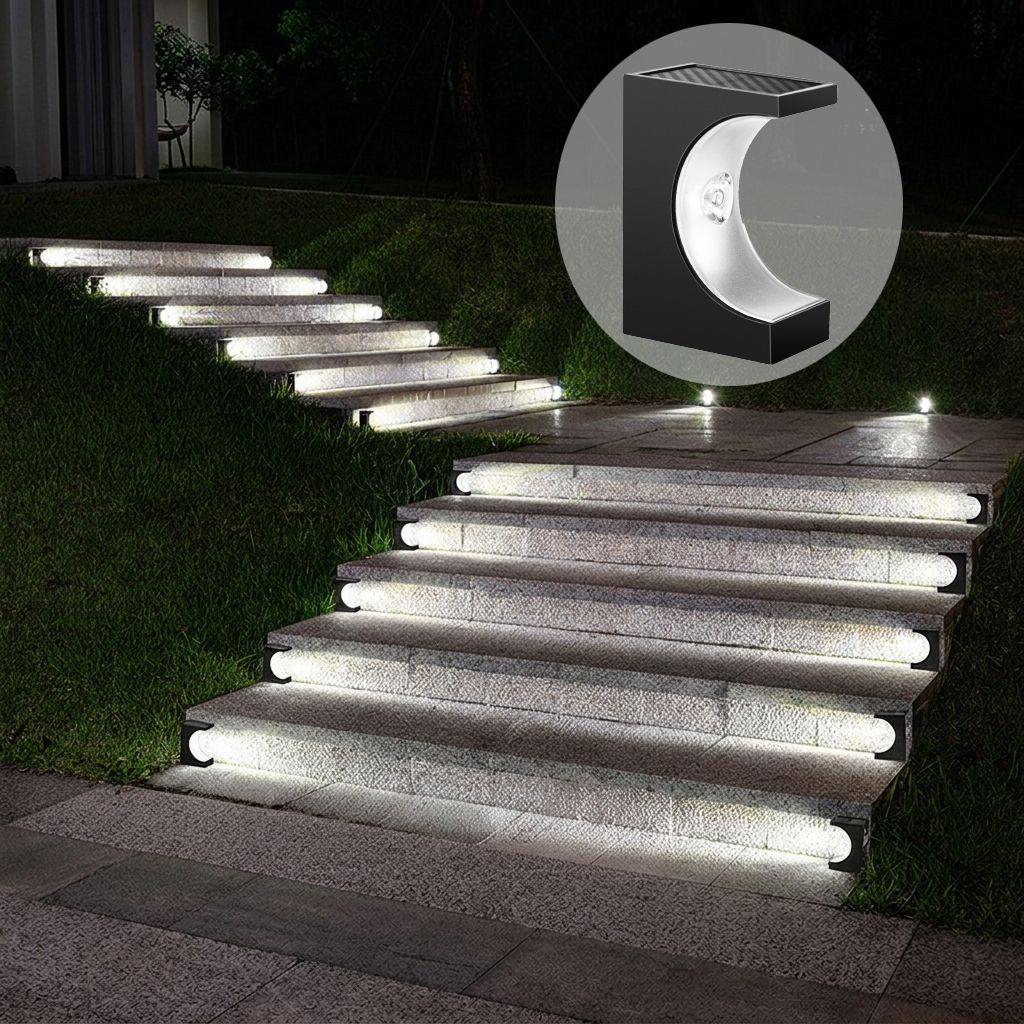 Solar Crescent Moon Step Light with Monocrystalline Silicon Panel, ABS & PS Construction, IP65 Waterproof, 3000K Warm White or 6000K Cool White Options for Outdoor Garden Paths, Driveways, and Wooden Deck Stairs (24PCS, Warm White Light)
