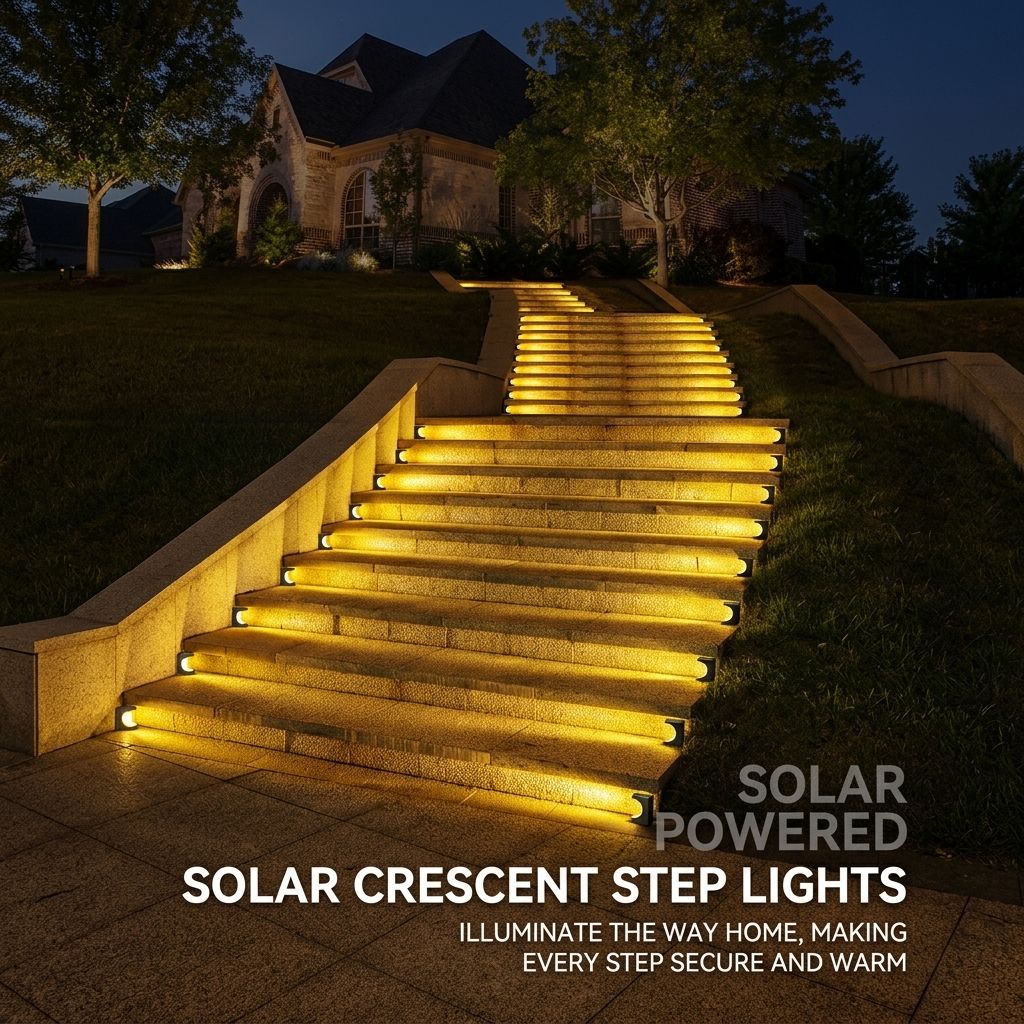 Solar Crescent Moon Step Light with Monocrystalline Silicon Panel, ABS & PS Construction, IP65 Waterproof, 3000K Warm White or 6000K Cool White Options for Outdoor Garden Paths, Driveways, and Wooden Deck Stairs (6PCS, Warm White Light)