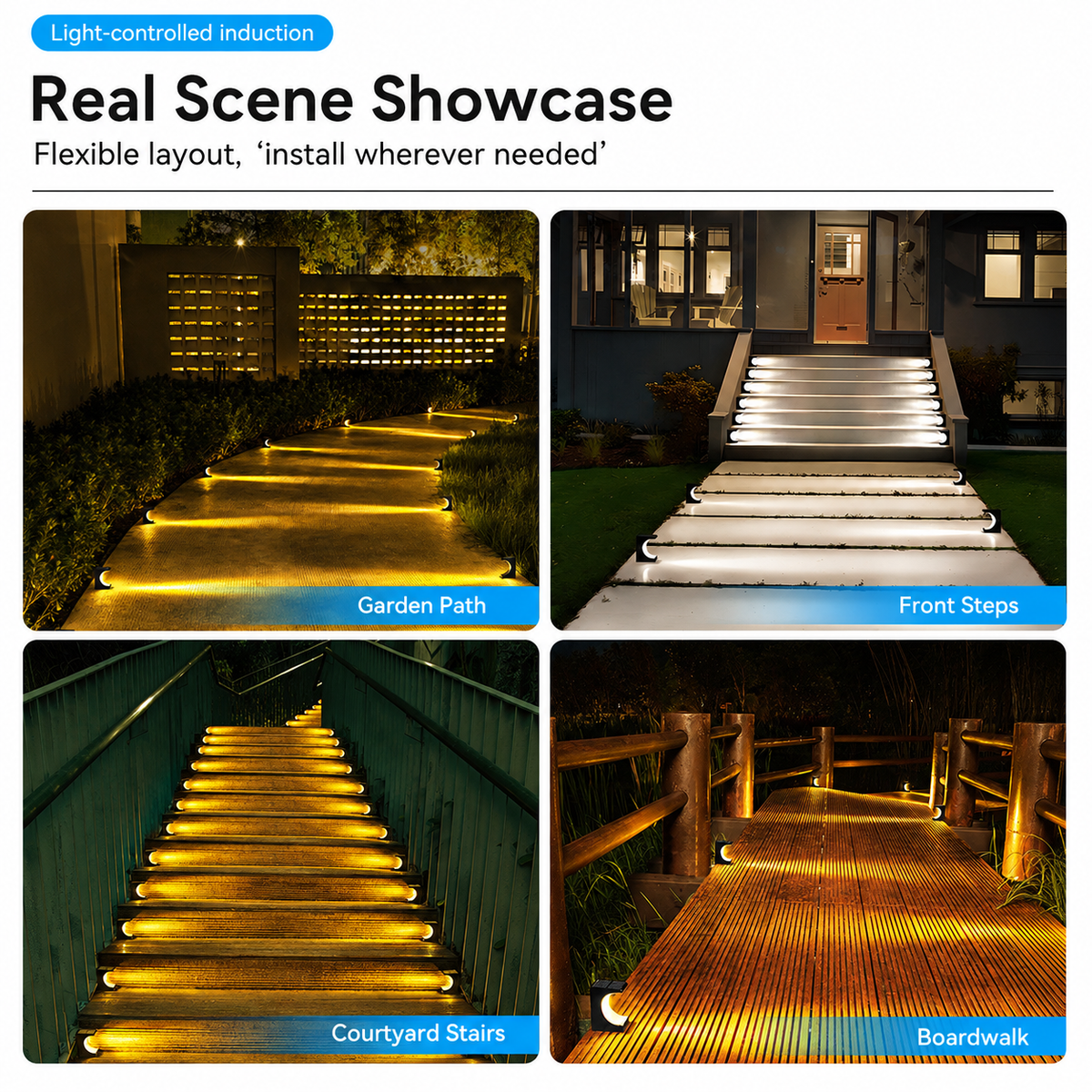 Solar Crescent Moon Step Light with Monocrystalline Silicon Panel, ABS & PS Construction, IP65 Waterproof, 3000K Warm White or 6000K Cool White Options for Outdoor Garden Paths, Driveways, and Wooden Deck Stairs (6PCS, Warm White Light)
