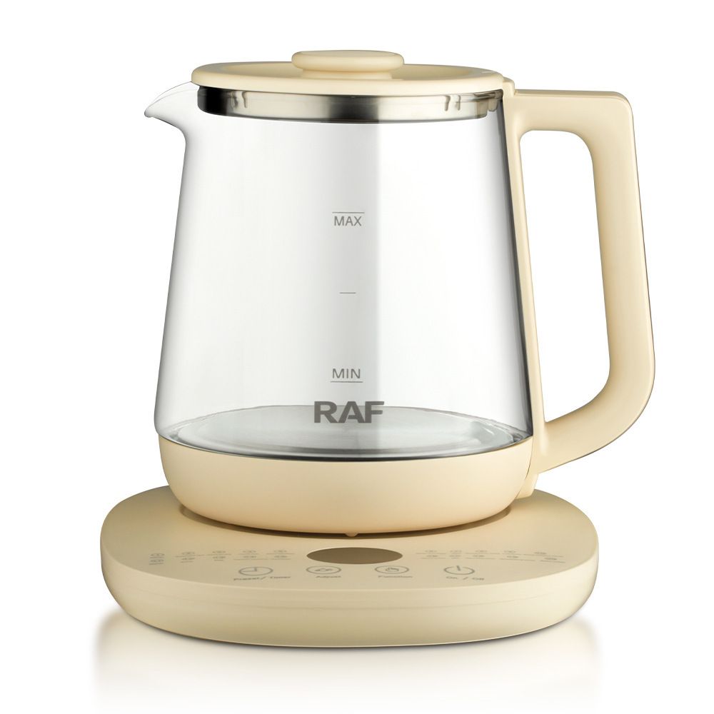 Multifunctional Electric Glass Kettle with Stainless Steel Base for Tea, Soup, Porridge, and Baby Food, 1.5L Capacity, 24-Hour Preset, Ideal for Home and Office Use (Beige)