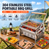 Foldable Portable Flip BBQ Grill and Fire Pit, 304 Stainless Steel Outdoor Camping Picnic Garden Barbecue Stove with Wooden Handle and Storage Bag (Silver)