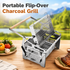 Foldable Portable Flip BBQ Grill and Fire Pit, 304 Stainless Steel Outdoor Camping Picnic Garden Barbecue Stove with Wooden Handle and Storage Bag (Silver)