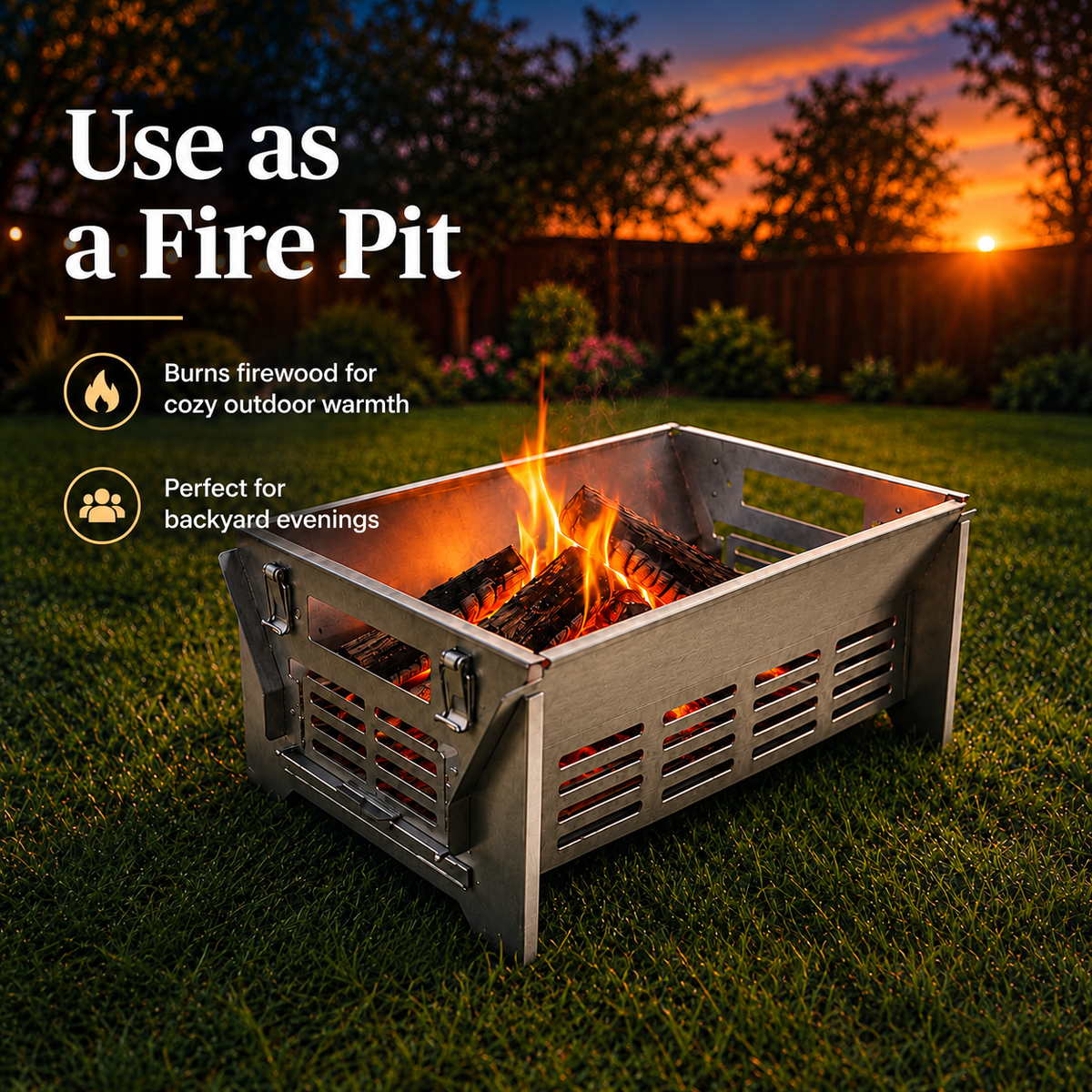 Foldable Portable Flip BBQ Grill and Fire Pit, 304 Stainless Steel Outdoor Camping Picnic Garden Barbecue Stove with Wooden Handle and Storage Bag (Silver)