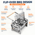 Foldable Portable Flip BBQ Grill and Fire Pit, 304 Stainless Steel Outdoor Camping Picnic Garden Barbecue Stove with Wooden Handle and Storage Bag (Silver)