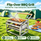 Portable Double-Sided Flip Charcoal Grill with 304 Stainless Steel Body and Wooden Handles for Outdoor Camping Picnics Park Parties and Garden Barbecues (A)