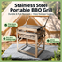 Portable Double-Sided Flip Charcoal Grill with 304 Stainless Steel Body and Wooden Handles for Outdoor Camping Picnics Park Parties and Garden Barbecues (A)
