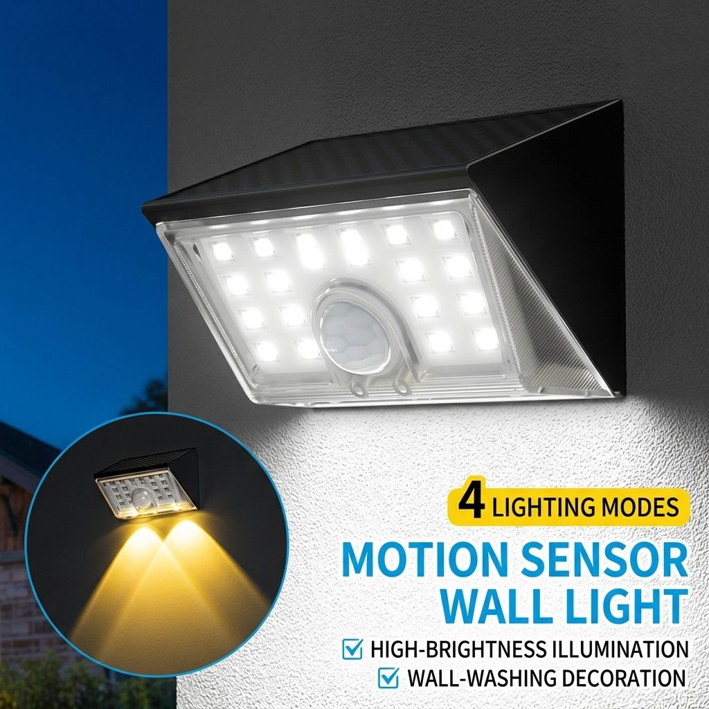 Solar Powered LED Wall Light with Motion Sensor, IP65 Waterproof Outdoor Lighting for Garden Fence, Courtyard, Stairs, and Pathway Decoration, Dual Color Temperature Options (6500K Cool White / 3000K Warm White), Auto On at Night, Energy-Saving and Weathe