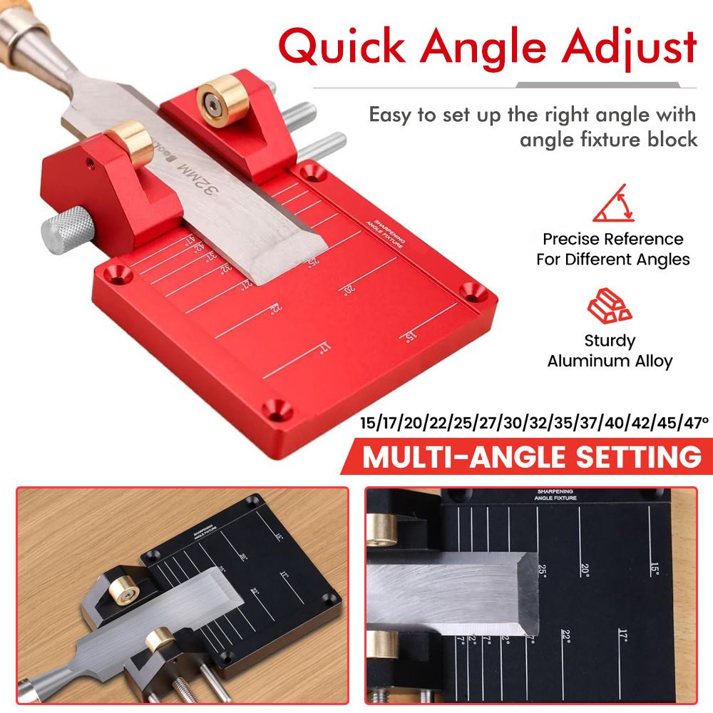 Adjustable Honing Guide Tool Set for Woodworking Chisels and Plane Blades with Rolling Base Angle Setting Plate and Multi-Angle Gauge for Sharpening Precision (Black)