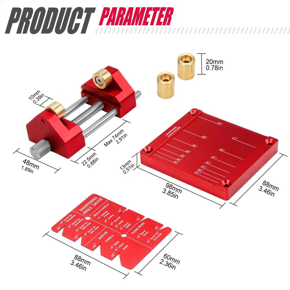 Adjustable Honing Guide Tool Set for Woodworking Chisels and Plane Blades with Rolling Base Angle Setting Plate and Multi-Angle Gauge for Sharpening Precision (Red)