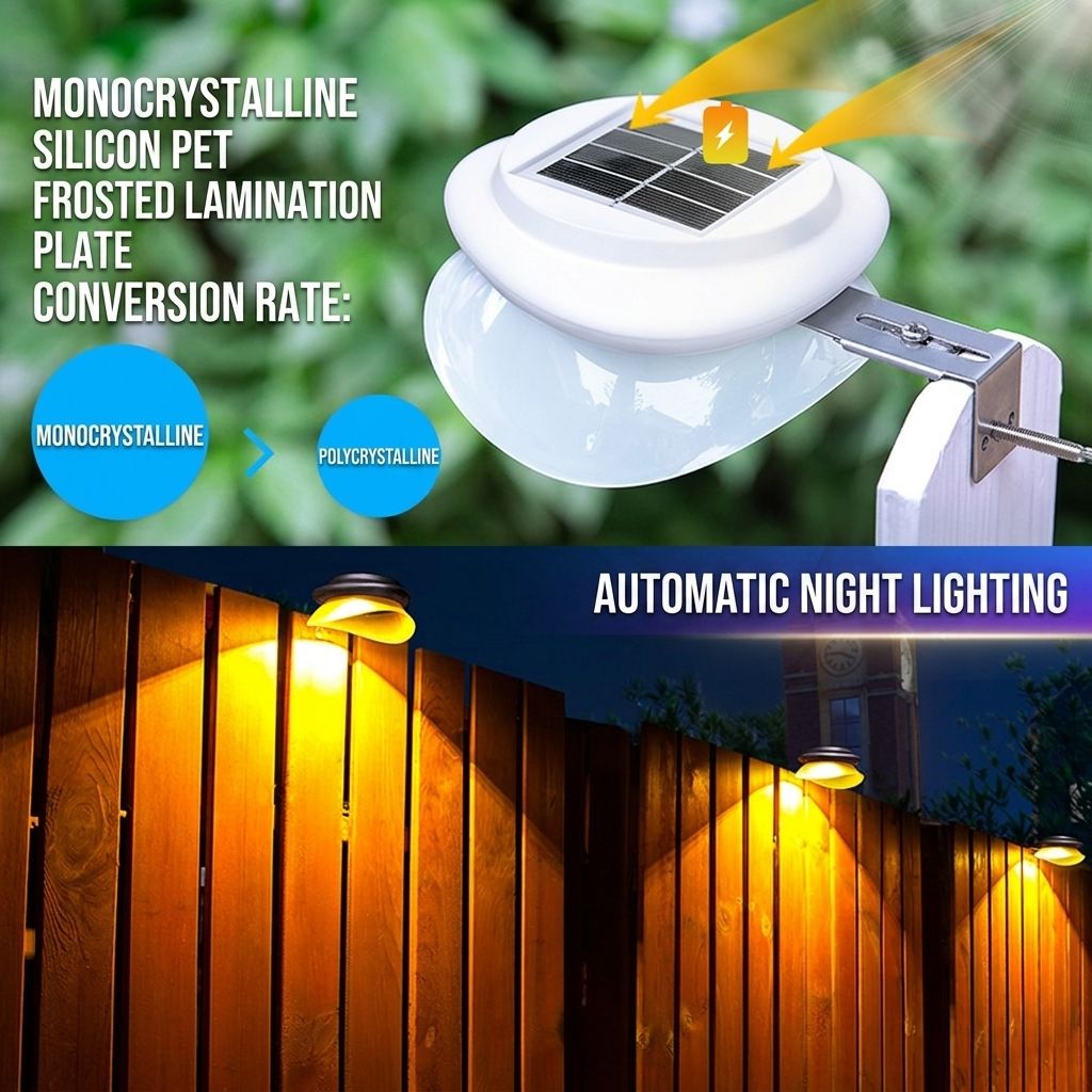 Solar Powered Fence Light with Durable ABS+PC Housing, Monocrystalline Silicon Panel, and Adjustable Mounting Clip for Outdoor Garden, Patio, Deck, and Walkway Illumination in Warm White or Cool White (4PCS, White Housing‑Warm White Light)