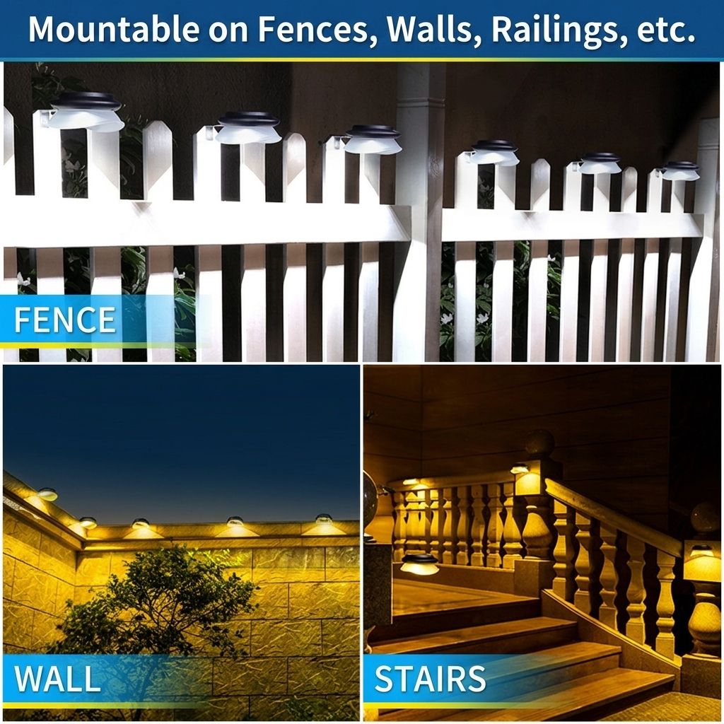 Solar Powered Fence Light with Durable ABS+PC Housing, Monocrystalline Silicon Panel, and Adjustable Mounting Clip for Outdoor Garden, Patio, Deck, and Walkway Illumination in Warm White or Cool White (4PCS, White Housing‑Warm White Light)