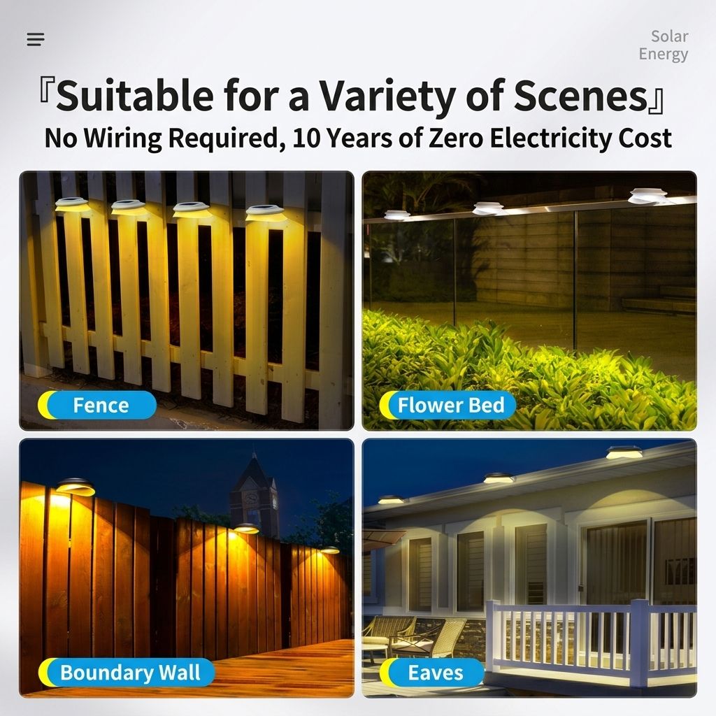 Solar Powered Fence Light with Durable ABS+PC Housing, Monocrystalline Silicon Panel, and Adjustable Mounting Clip for Outdoor Garden, Patio, Deck, and Walkway Illumination in Warm White or Cool White (8PCS, White Housing‑Warm White Light)
