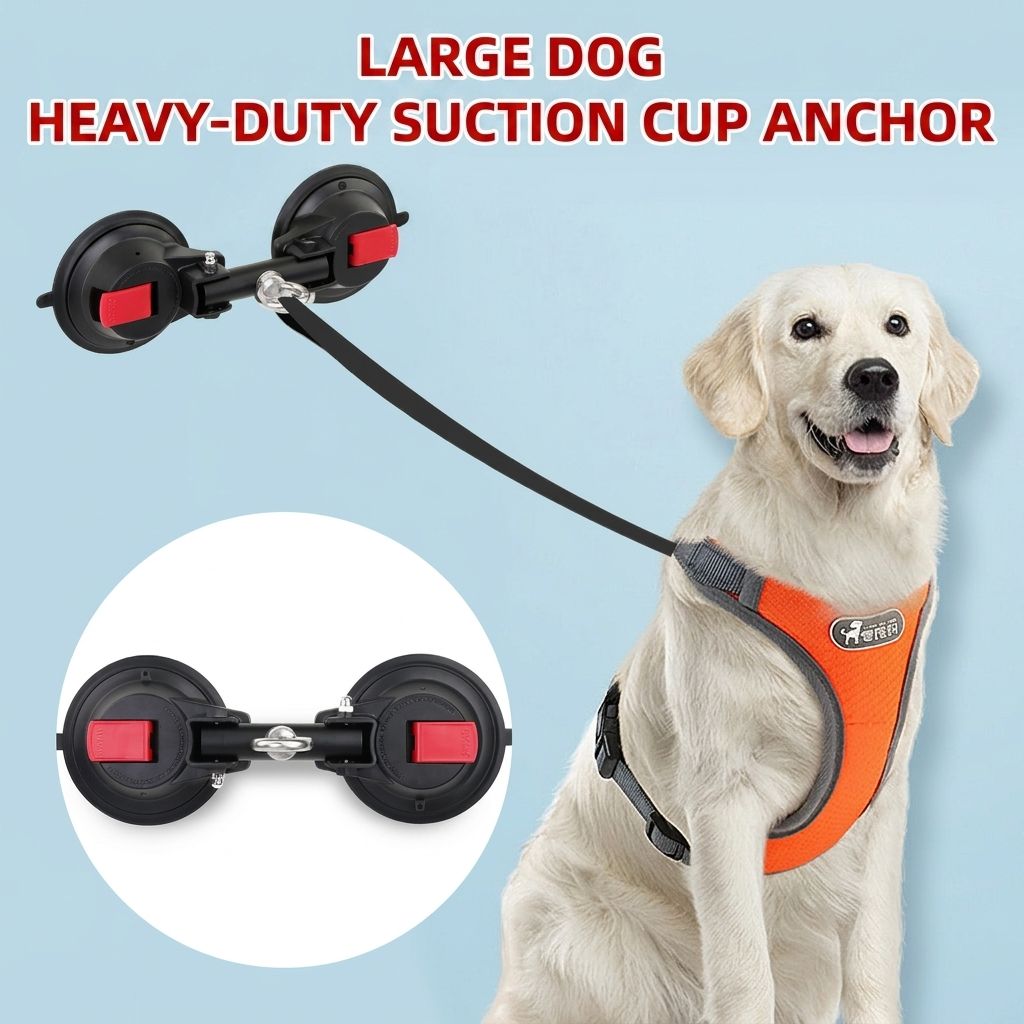 Heavy-Duty Suction Cup Anchor for Large Dogs, Dual 120mm Cups, Rotating Ring