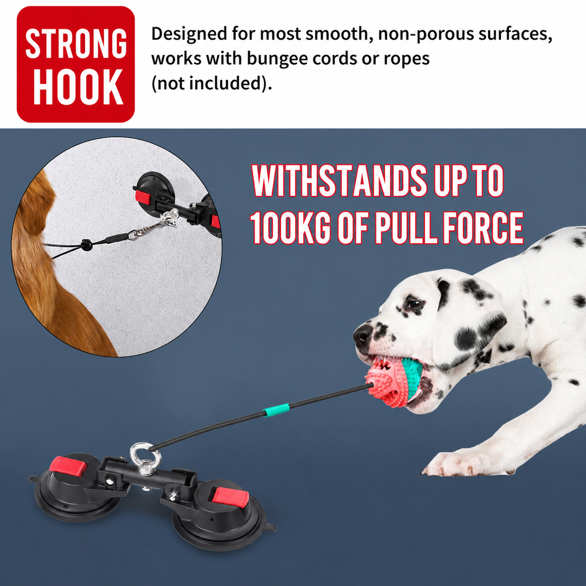 Heavy-Duty Suction Cup Anchor for Large Dogs, Dual 120mm Cups, Rotating Ring
