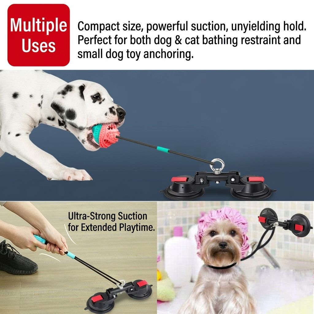 Heavy-Duty Suction Cup Anchor for Large Dogs, Dual 120mm Cups, Rotating Ring