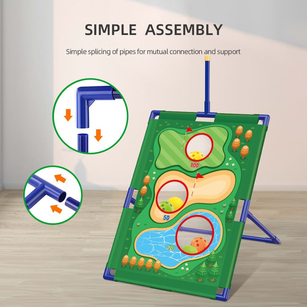 3-in-1 Kids Golf Putting & Tossing Game Set for Indoor/Outdoor Family Fun – Includes Stainless Steel Putter, Cloth Mat, Soft Balls, Beanbags, and Rings for Interactive Play (B)