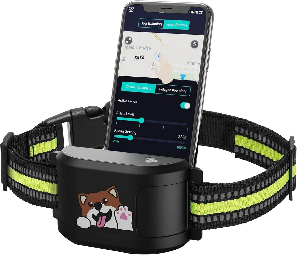 GPS Smart Pet Fence Training Collar with Wireless Boundary Control, Bluetooth App Customization, and Rechargeable Battery for Outdoor Dog Training and Safety (Black)