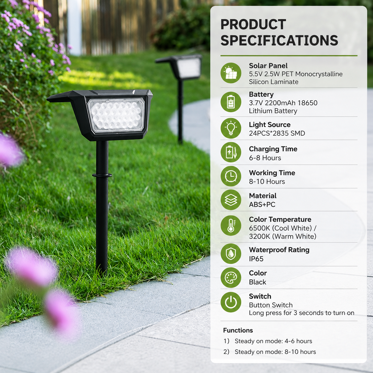 Solar Powered Landscape Spotlights, IP65 Waterproof, 6-Pack 6500K Cool White