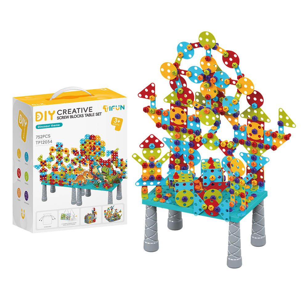 DIY Creative Screw Puzzle Building Block Table Set for Kids Ages 3+ – Educational STEM Toy with Colorful Plastic Pieces, Tools, and Bonus Drawing Board for Home Play and Skill Development (752PCS, Engineering)