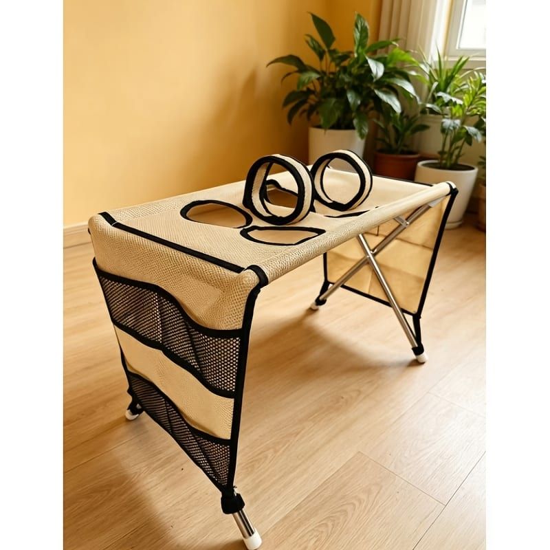 Foldable Pet Grooming Table for Cats and Small Dogs, Multi-functional Care Station with Mesh Bed, Storage Pockets, and Adjustable Restraint Straps for Nail Trimming, Hair Brushing, Bathing, and Ear Cleaning (Blue)
